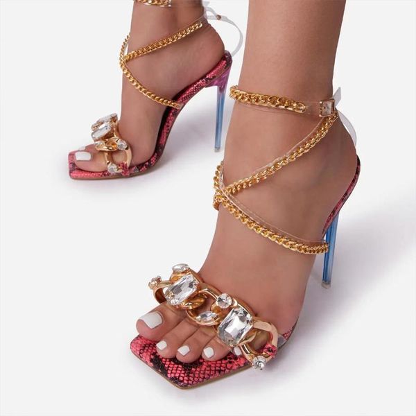 

sandals summer shoes for women party cross-tied rome classics lace-up concise mixed colors peep toe chain serpentine pvc 42, Black