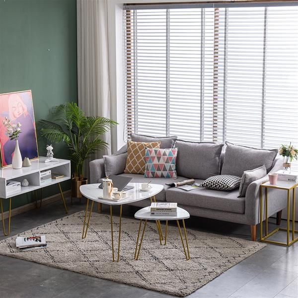 

living room furniture marble iron feet coffee t side 2 sets [84 x83 x46cm] white tea table