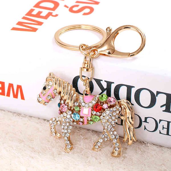 

key rings chinese zodiac style pony diamond painting oil metal car chain small gift, Slivery;golden