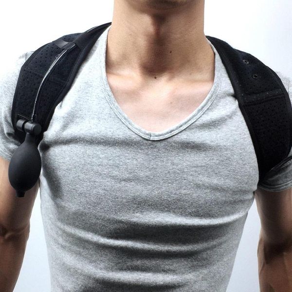 

back shoulder support harness breathable correction kyphosis sitting posture adjustable correct inflation correction posture, Black;blue