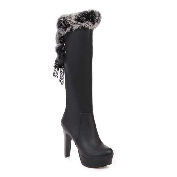 

boots winter fashion women's thick heel round head high tube size 33-43, Black