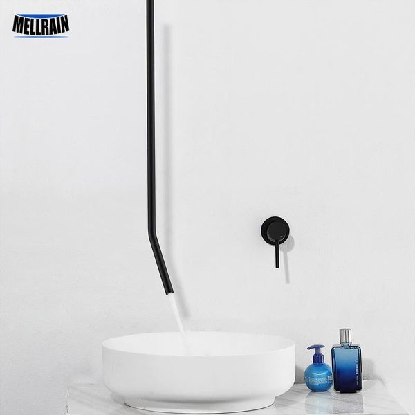 Rubinetto per bagno con montaggio a soffitto per lavabo, lavabo vasca da bagno Qualità artistica Miscelatore acqua calda fredda Rubinetto nero spazzolato oro