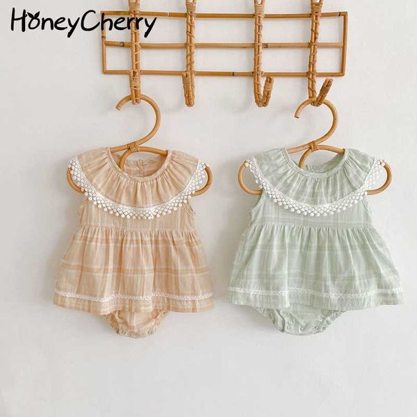

summer lotus collar sleeveless bodysuit baby jumpsuit crawling dress baby girl clothes 210701, Blue