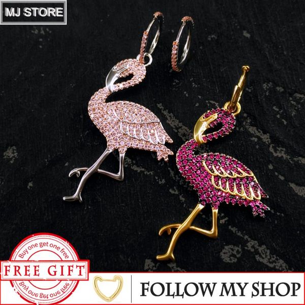 

dangle & chandelier 925 sterling silver earring for women zircon tropical holiday style flamingo monaco jewelry gift