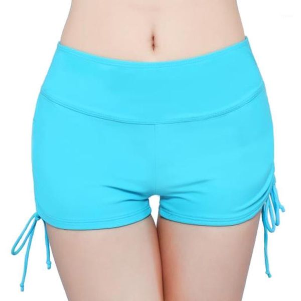 

women\u2021s swim shorts, high waist sides drawstring stretch sports boyshorts bathing suit tankini bottoms women's swimwear, White;black