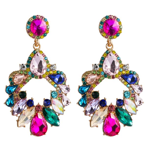 

bling iced out drop earrings luxury waterdrop crystal rhinestone dangles women fashion jewelry colorful glass drill statement chandelier par, Silver