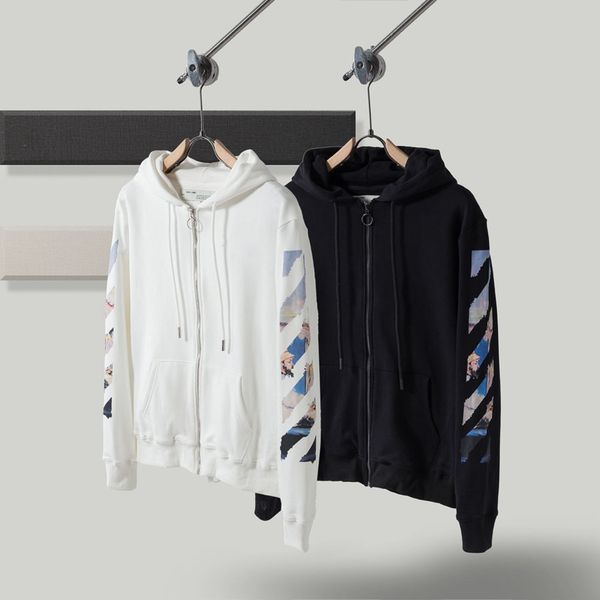 

2022 fashion long sleeves hoodie cardigan sweatshirt zipper closure black with arrows printed mans womans hoodies off oversized coat white c