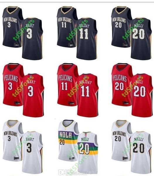 

mens womens youth josh hart 11 jrue holiday 20 nicolo melli white navy custom basketball jerseys, Black;red