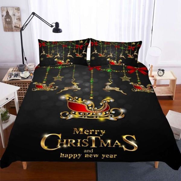 

luxury black bedding set reindeer star christmas sleigh microfiber duvet cover pillowcase new year bedroom decor comforter sets