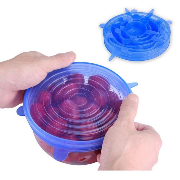 

kitchen storage & organization 6pcs/set cookware silicone cover stretch lids reusable airtight food wrap covers keeping seal bowl stretchy