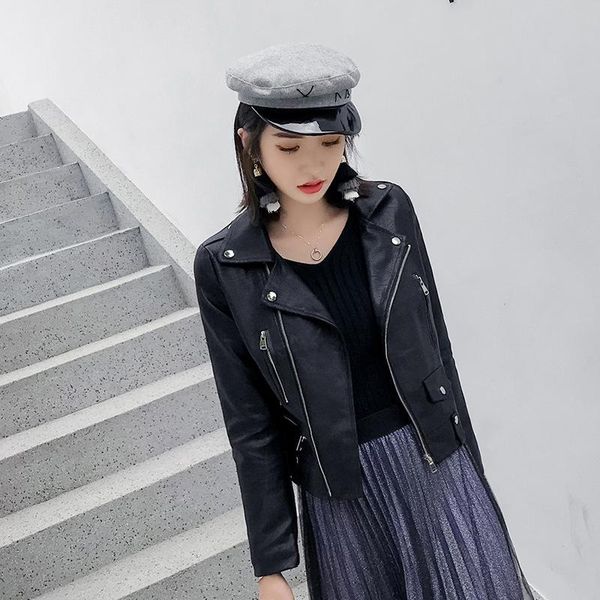 

women's jackets pu leather jacket women bike black lapel long sleeve sim short coat simple ladies motorcycle suede, Black;brown
