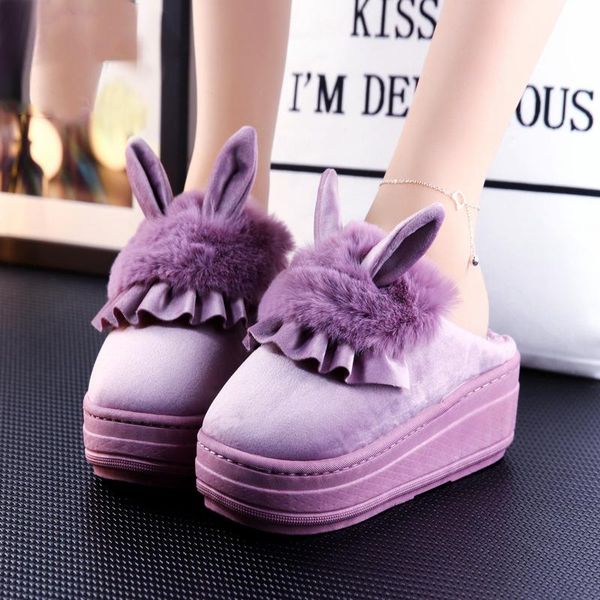 

slippers women for home shoes winter warm platform fluffy slides outdoor, Black