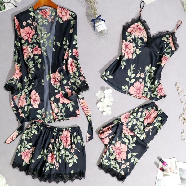 

two piece dress 2 set women pyjamas wireless rimless pajamas lace nightdress silk underwear sleepwear femme 2021 #a28, White