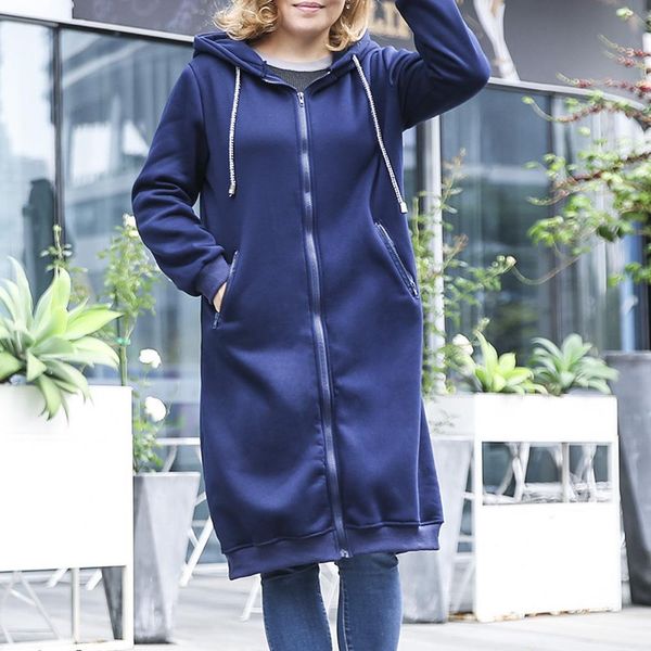 

plus size oversized hoodies sweatshirt autumn women street long jacket coat zip up pocket vintage casaco outerwear 5xl, Black