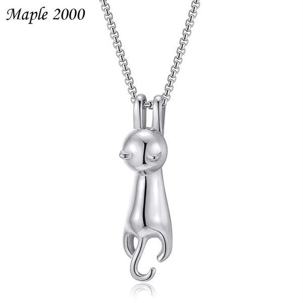 

pendant necklaces papa cat couple necklace clavicle female cute titanium steel trend fashion romantic small fresh simple wild, Silver