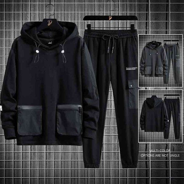 

work clothes and sweater set men's spring autumn new fattening oversized loose sports pants casual hooded coat, Gray