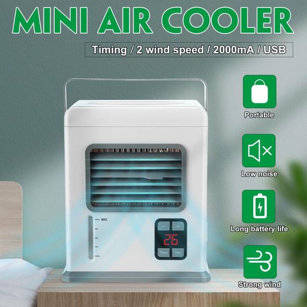 

electric fans mini 5v 2000ma display air conditioner usb battery dual-use portable smart cooler fan humidifier purifier for office bedroom