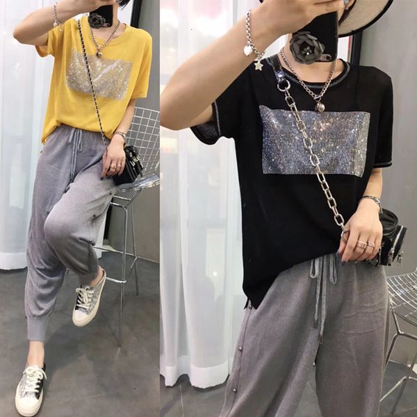 

women's summer new heavy fashion industry broca de short sleeves silky elastic frizzy waistband pants two-piece joint 0uhw, Gray