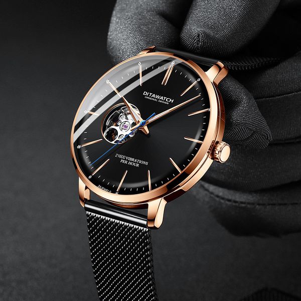 

qing dynasty dita mechanical men's low price watch hollow fashion trend waterproof, Slivery;brown