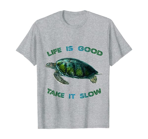 

life is good take it slow cute sea turtle t-shirt, White;black