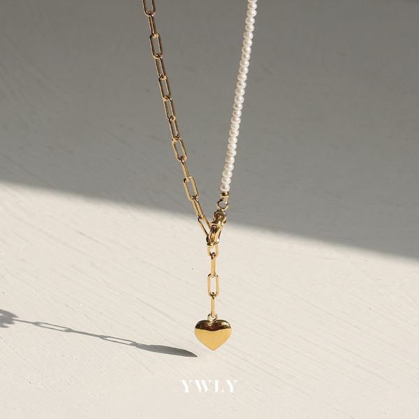 

natural pearl chain stitching heart-shaped necklace south korea east gate love sweater chain necklace female ywly, Silver