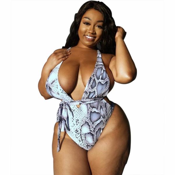 

plus size s-5xl bathing suit snake print women one piece swimsuit 2021 summer new fashion deep v girls monokini beachwear