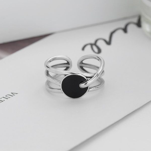 

cluster rings 100% authentic 925 sterling silver fine jewelry black enamel round twine cross long band ring tlj925, Golden;silver