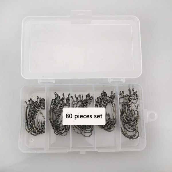 

80pcs alloy steel wire crank barbed hook 3#2#1#1/0# for outdoor fishing