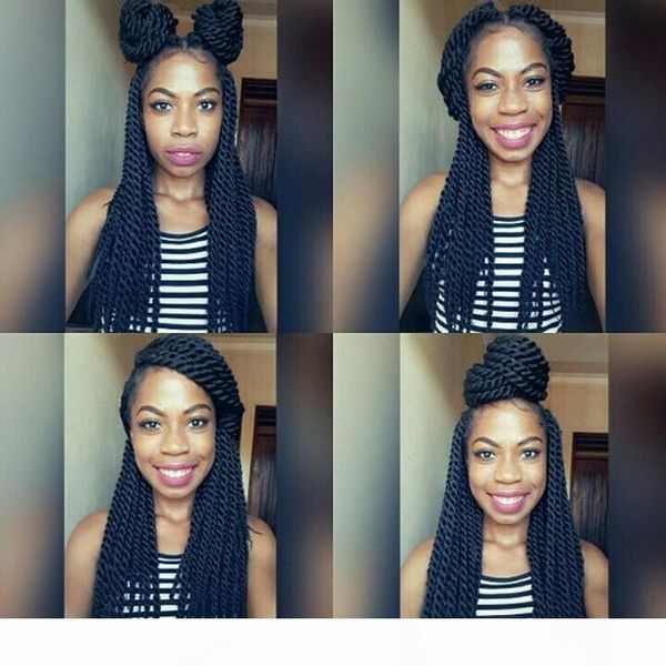 

2019 new style natural black color synthetic lace front braided box braids wig for black women