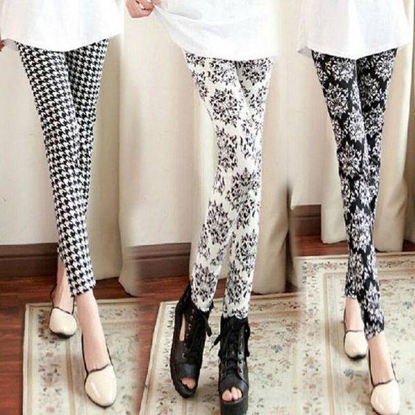 

women's leggings fashion legging digital slim black white stripes leggins floral printed women casual sportwear 2021