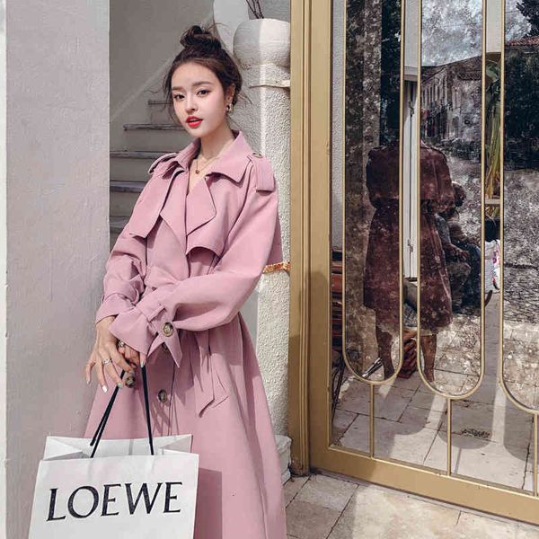 

women's trench coats casaco trench coat feminino cÃ¡qui rosa, casaco longo tipo espanador com cinto para mulheres primavera e outono cz7, Tan;black