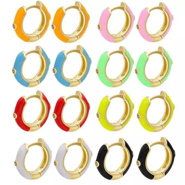 

hoop & huggie trend2021 1piece round enamel earring cz crystal fashion women earrings smaller/bigger hoops jewelry, Golden;silver