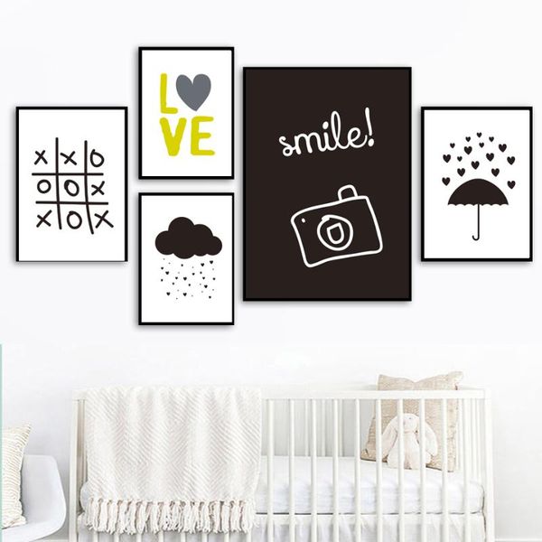 

paintings cartoon umbrella camera cloud heart love wall art canvas painting nordic posters and prints pictures baby kids room decor