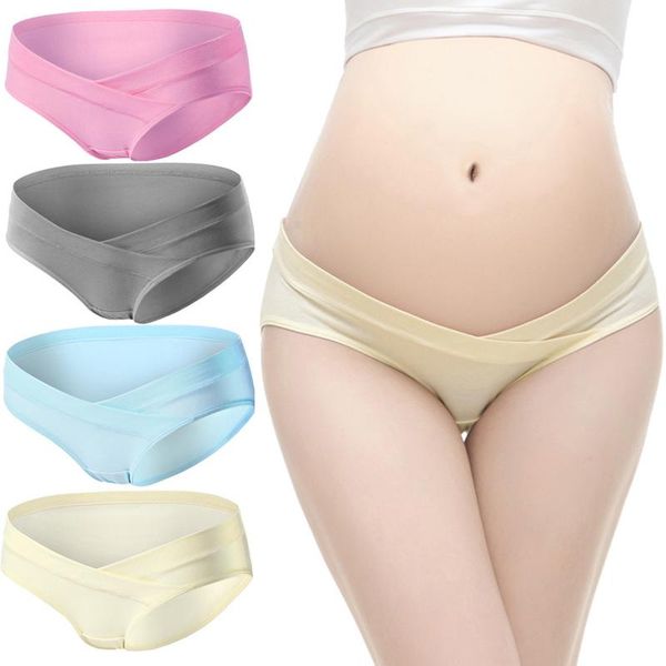 

women's panties ladies low-rise briefs women lingerie pregnant solid color cross low waist support traceless underwear 4pcs, Black;pink
