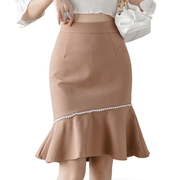 

plus size women's clothing s-5xl 2021 new women's high-waist skirt elegant solid color office ladies' bust fishtail skirts, Black