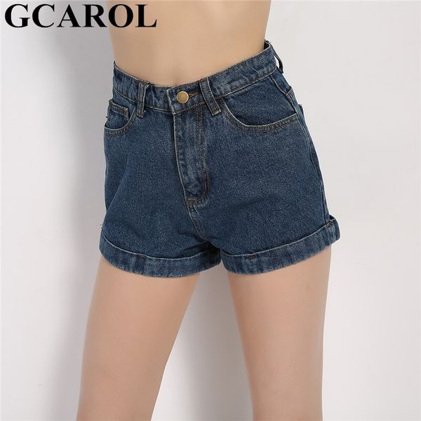 

gcarol 2021 women denim shorts vintage high waist cuffed jeans shorts casual high street summer spring classic shorts 210309, White;black