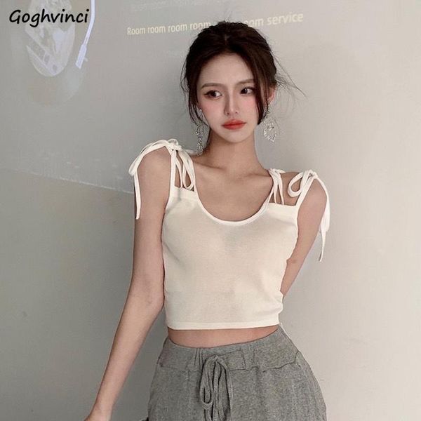 

women's tanks & camis camisole slim crop bandage club thin solid color korean style female partywear sleeveless bodycon fashionable, White