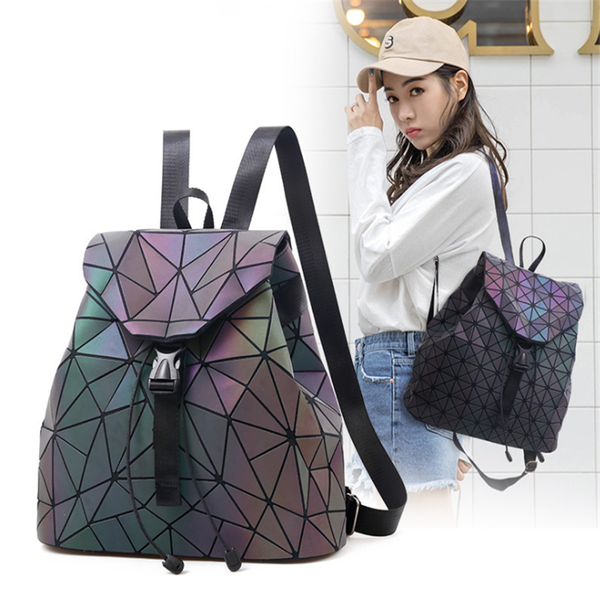 

nevenka luminous backpack women school hologram geometric fold student school bags for teenage girls holographic sac a dos 2019