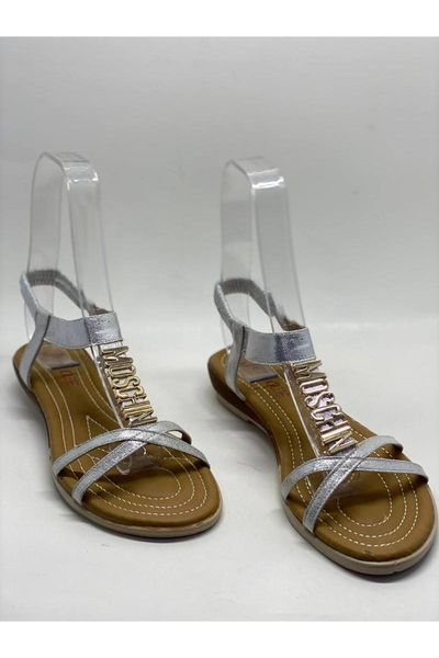 

sandals women's silver color flat, Black