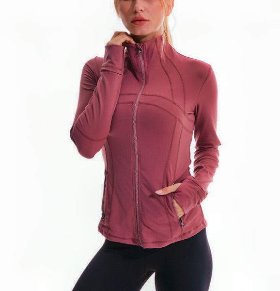 

lu autumn and winter yoga stretch women's self-cultivation stand-up collar zipper tight-fitting running training long-sleeved sports ja, Gray