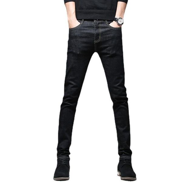 

2021casual stretch jeans classic slim long pants formen clothing males fashion little feet trousers, Blue