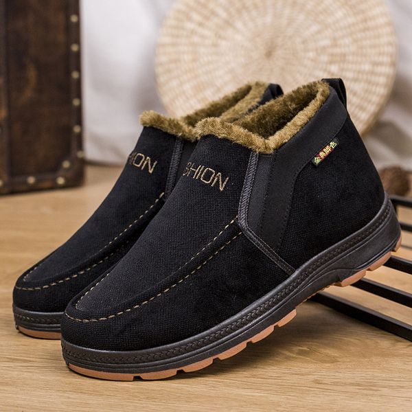 

men boots black fashion plush warm winter shoes men casual snow boots botas