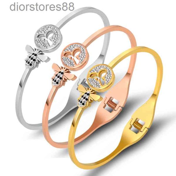 

bangles bracelet korean popular titanium steel little bee stainless gold plated spring open, Black