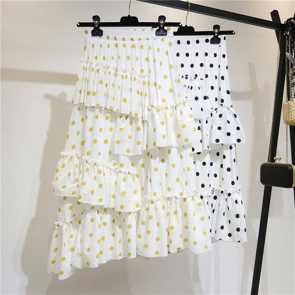 

skirts ollymurs 2021 summer women fashion ruffles dot a-line skirt vestidos chic club evening party, Black