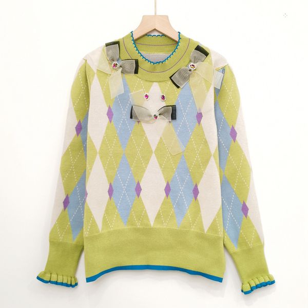 

1219 2022 runway autumn brand same style sweater pullover bow long sleeve crew neck black white fashion womens clothes womens jinniu, White;black