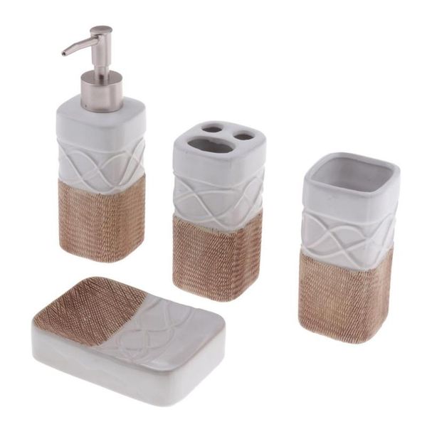 

home l bath ensemble soap dish toothbrush holder ceramic white/chocolate
