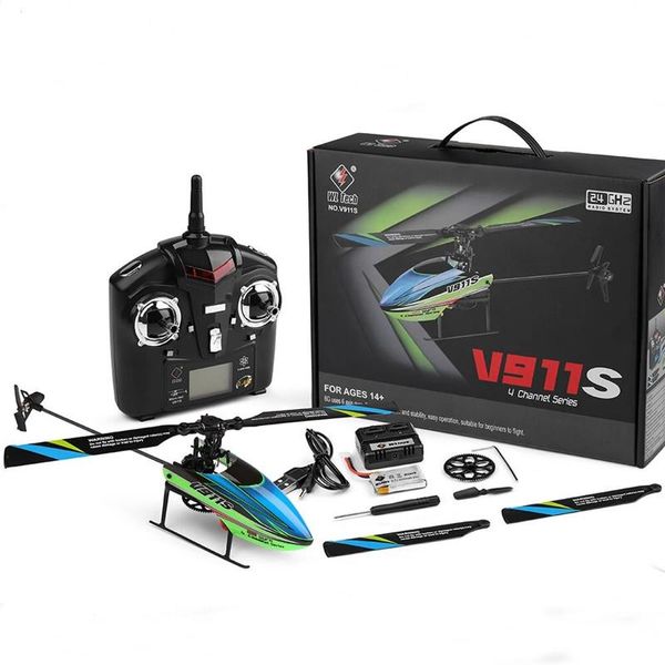 

drones wltoys v911s 2.4g 4ch 6-aixs gyroscope flybarless rc helicopter rtf model toys w/ 3 pcs 3.7v 250mah lipo battery
