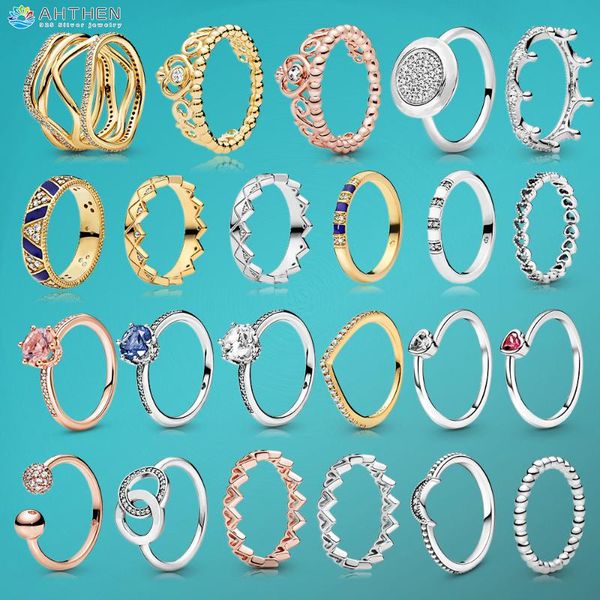 

cluster rings ahthen crown 925 sterling silver sparkling geometric princess tiara swirling line women, Golden;silver