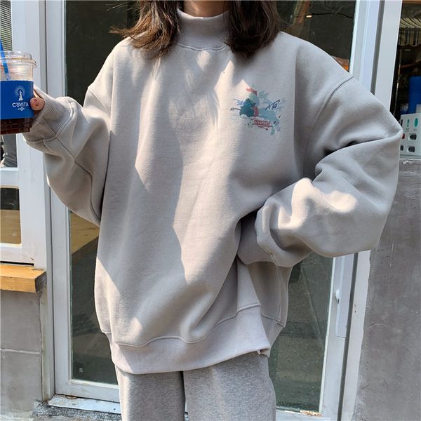 

2021 oversized veet warm hoodies women's clothes harajuku printed turtleneck kawaii simple pullover style sweatshirt tc9y, Black