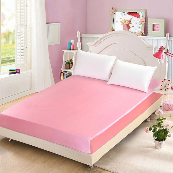 

1pc 100%polyester imitated silk fabric bed sheet fitted sheet with elastic band bed set twin queen king size